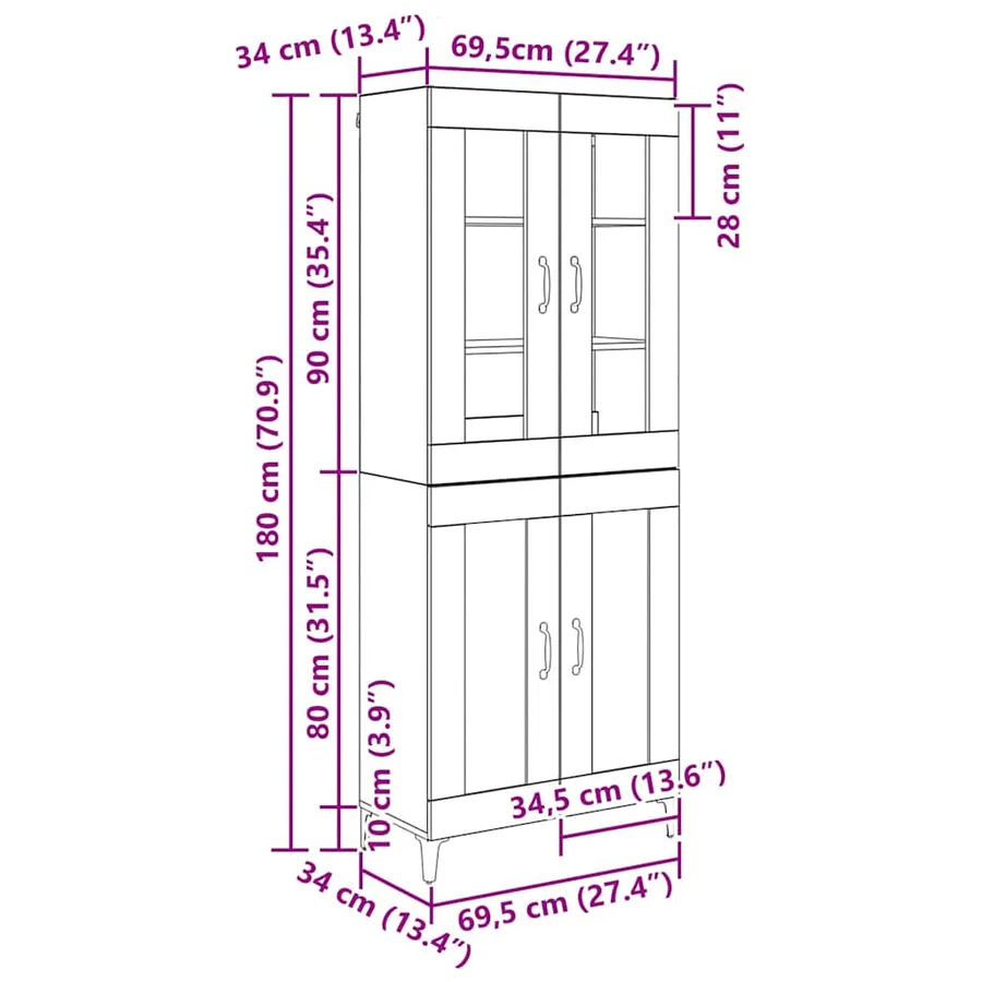 Haut Armoire Chêne noir 69,5 x 34 x 180 cm Bois d'ingénierie - 10