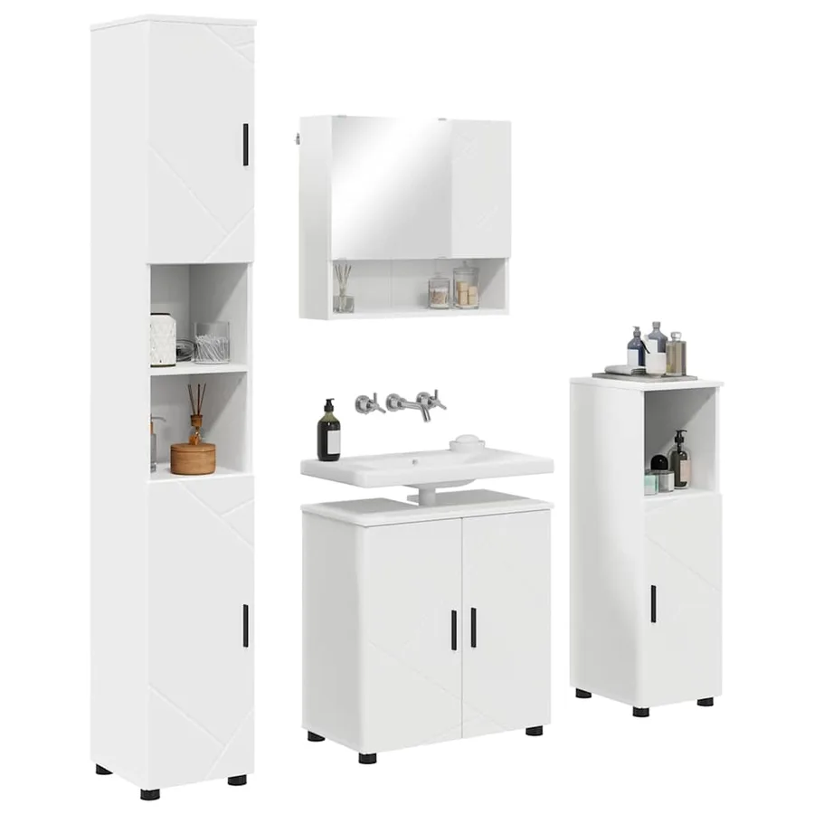 Ensemble de mobilier de salle de bain Montage mural 4 pcs Blanc - 3