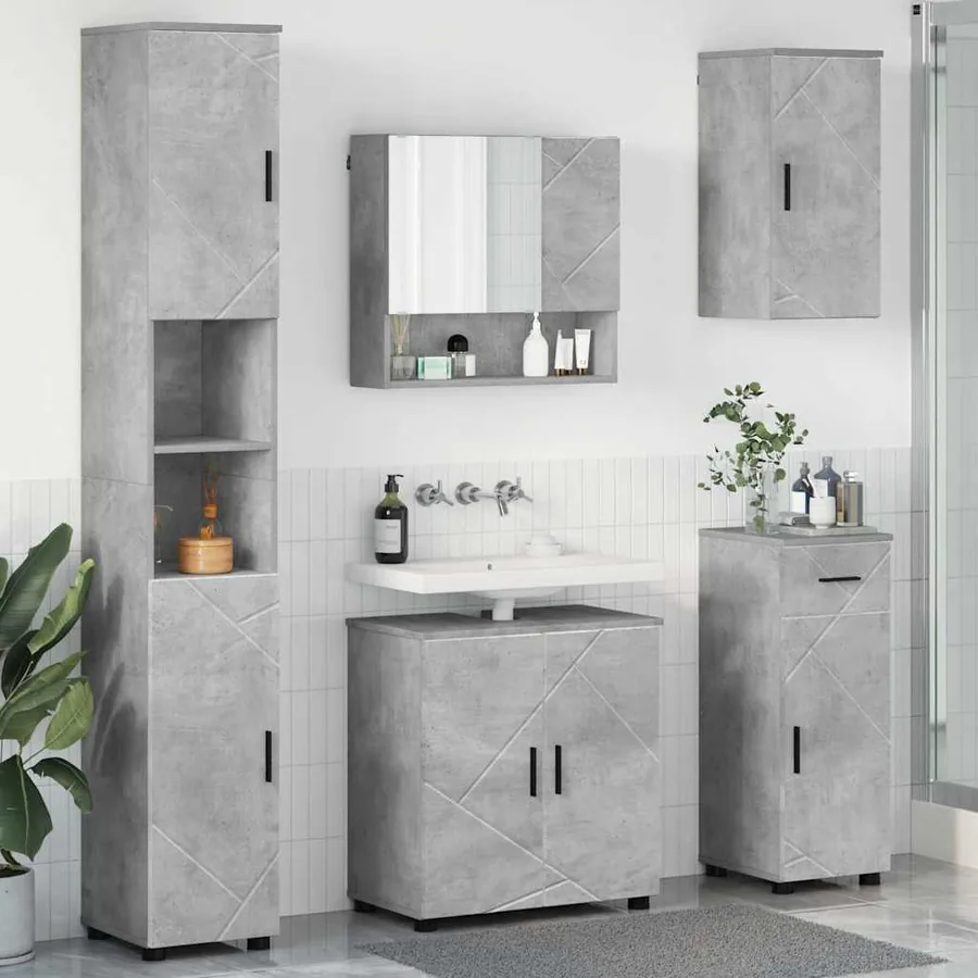 Ensemble de mobilier de salle de bain 5 pcs Gris béton