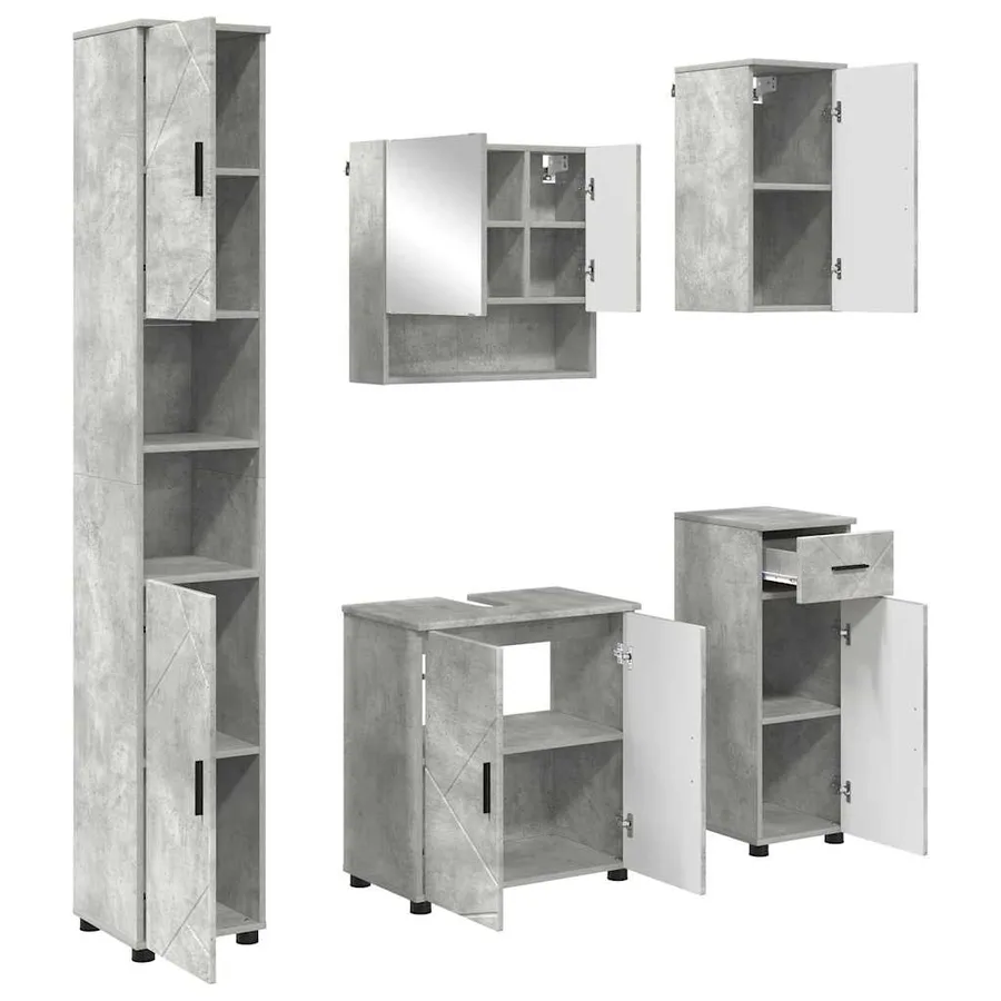 Ensemble de mobilier de salle de bain 5 pcs Gris béton - 2