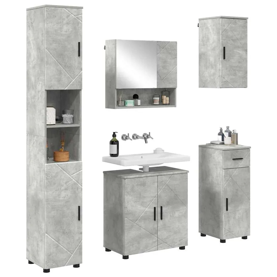 Ensemble de mobilier de salle de bain 5 pcs Gris béton - 3
