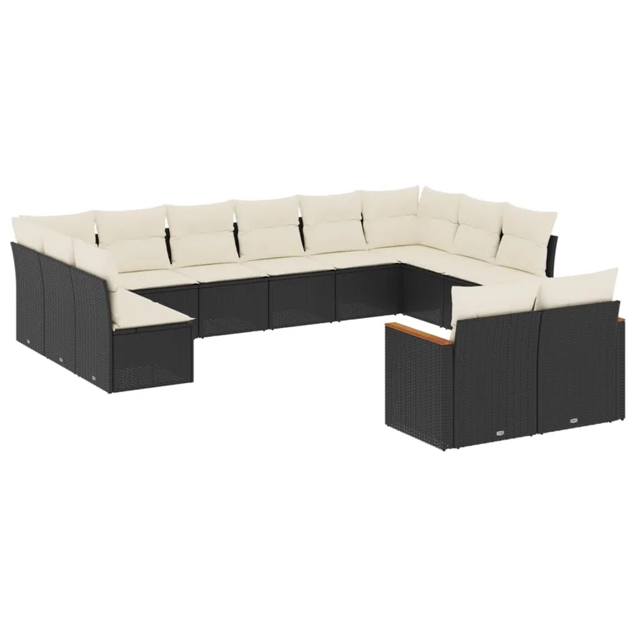 Salon de jardin 12 pcs avec coussins noir résine tressée - 2