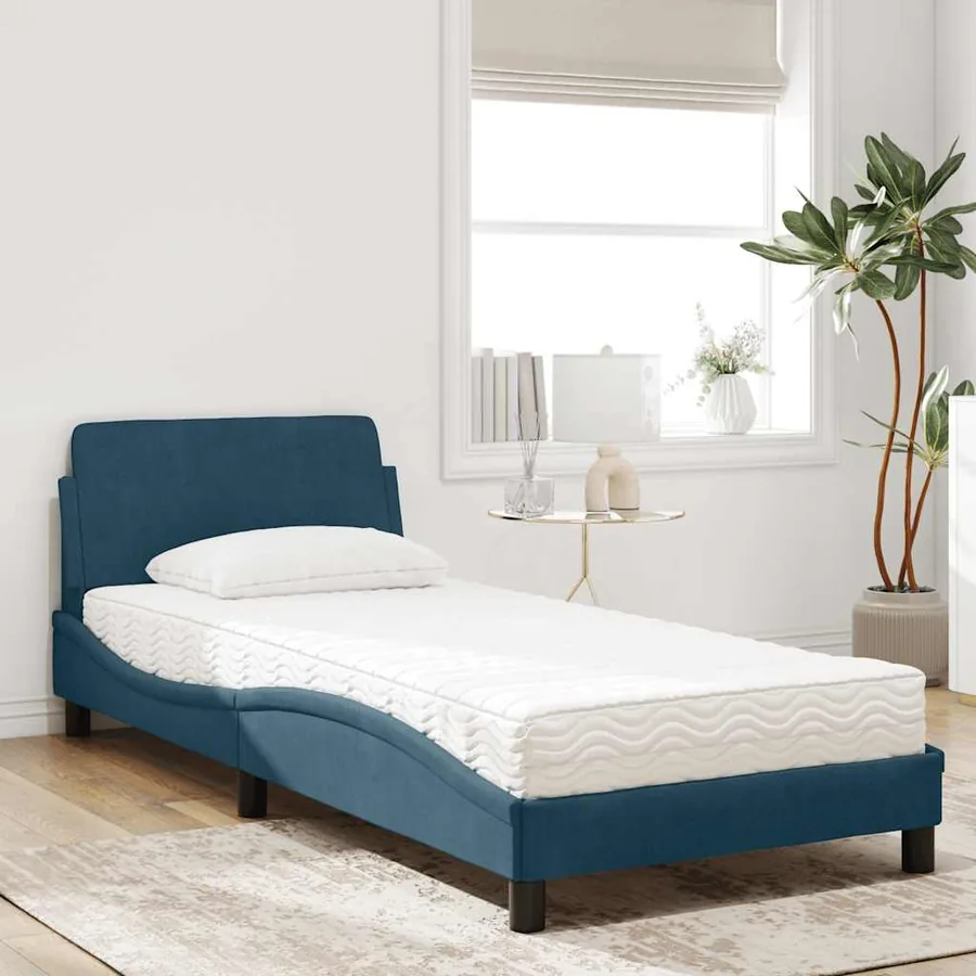 Lit avec matelas Dover bleu 90x200 cm velours