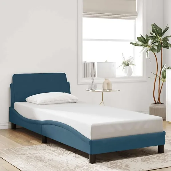 Cadre de lit avec tête de lit Dover bleu 90x200 cm velours