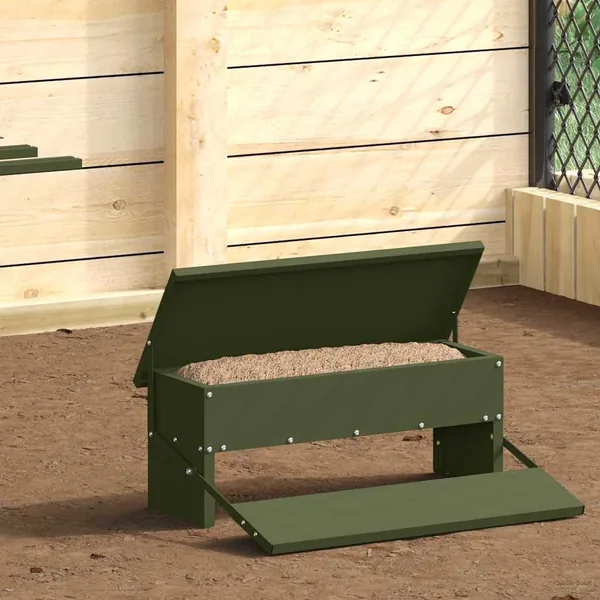 Nourrisseur à pédale pour poules Vert olive 48,5 x 39,5 x 19 cm