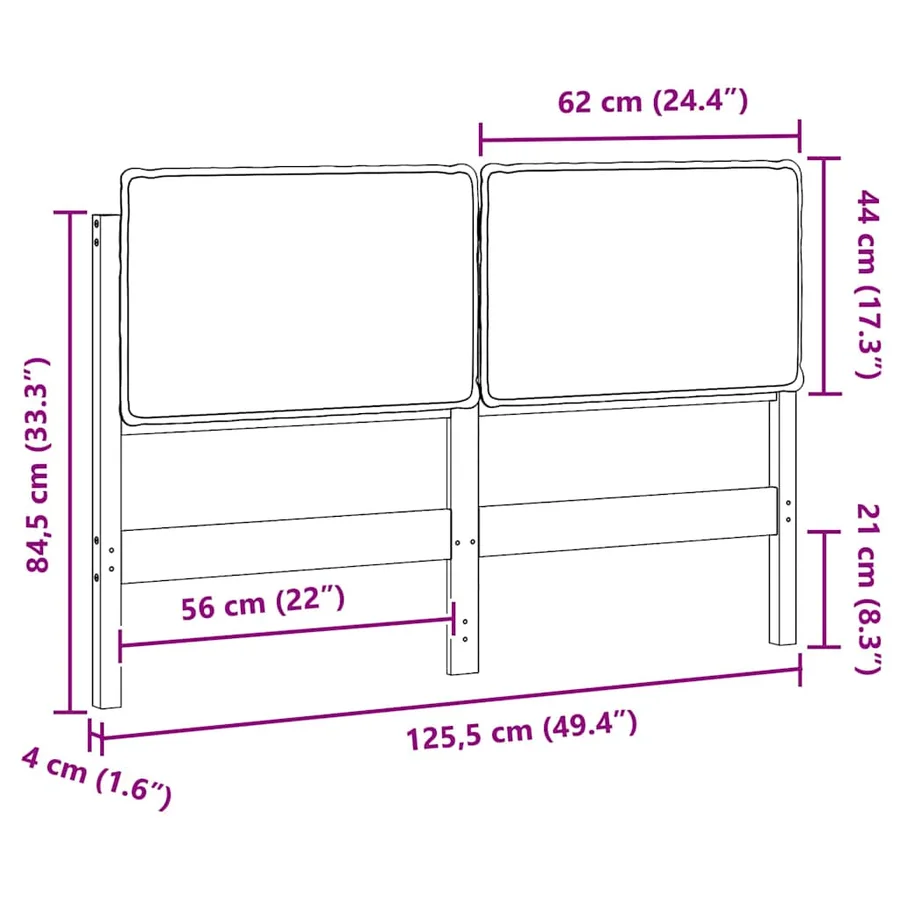 Tête de lit capitonnée Blanc et gris clair 120 cm Pin massif - 13