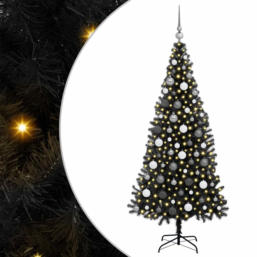 Sapin de Noël avec 300 LED avec support Noir 180 cm PVC - 2