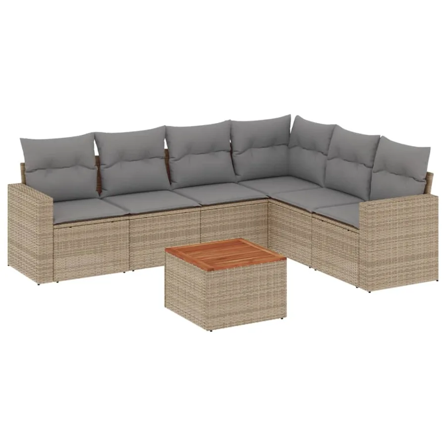 Salon de jardin avec coussins 7 pcs beige résine tressée - 2