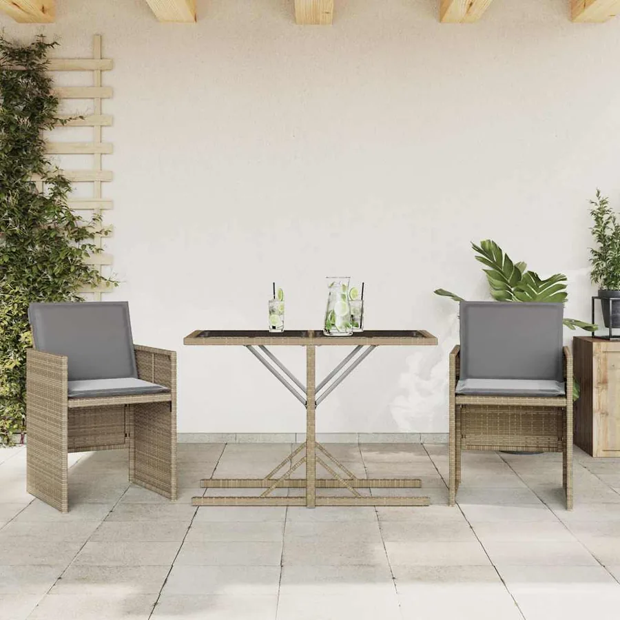 Ensemble de bistro 3 pcs coussins mélange beige résine tressée