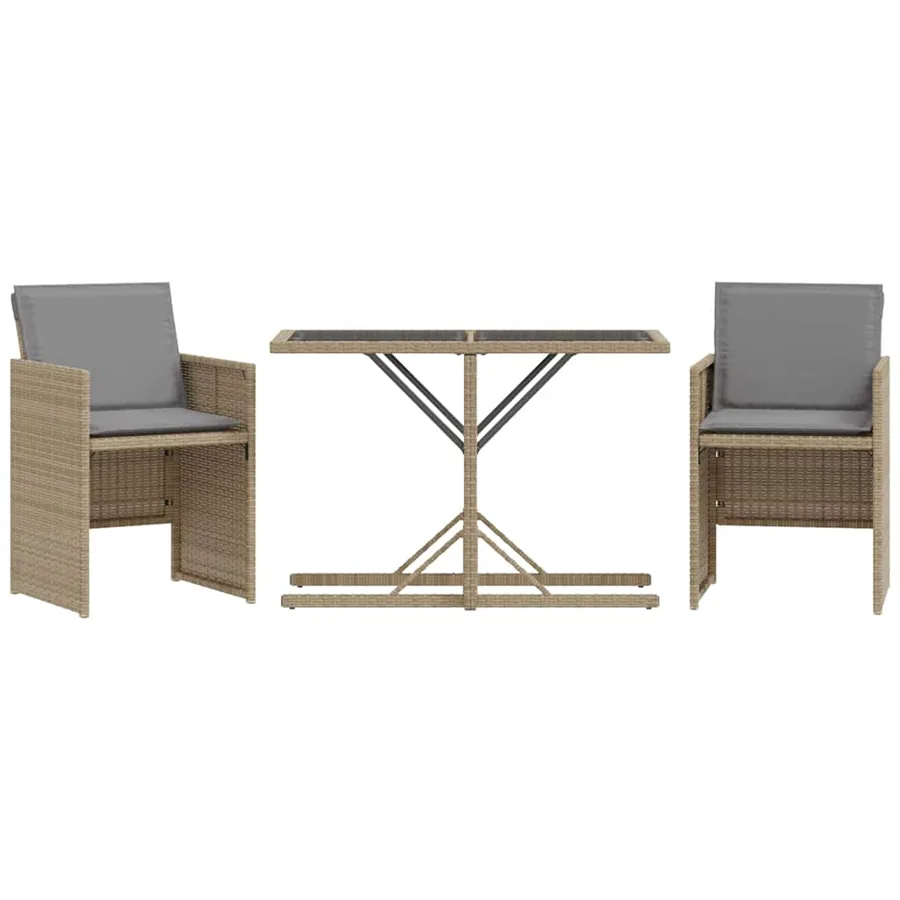 Ensemble de bistro 3 pcs coussins mélange beige résine tressée - 2
