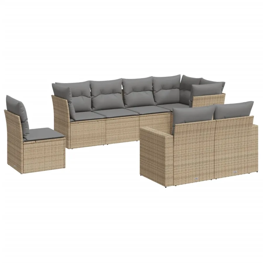 Salon de jardin avec coussins 8 pcs beige résine tressée - 2