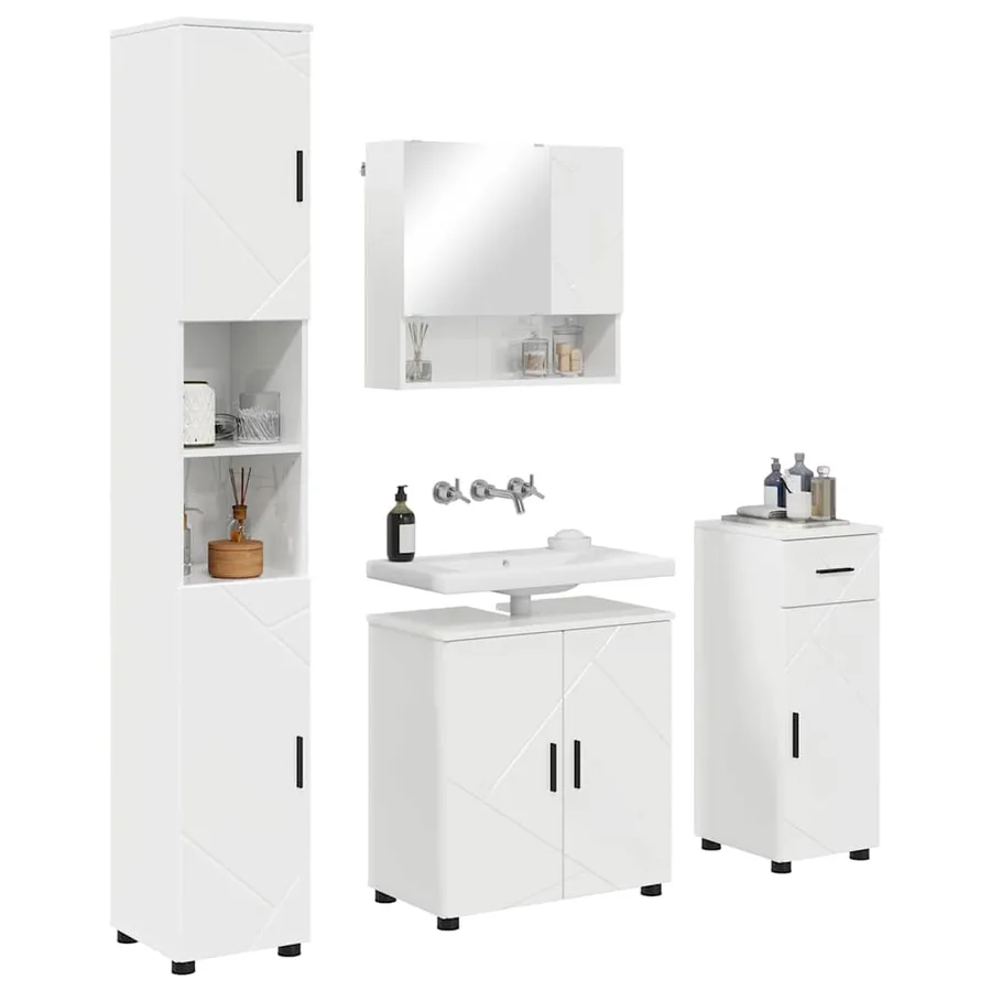 Ensemble de mobilier de salle de bain 4 pcs Blanc brillant - 3