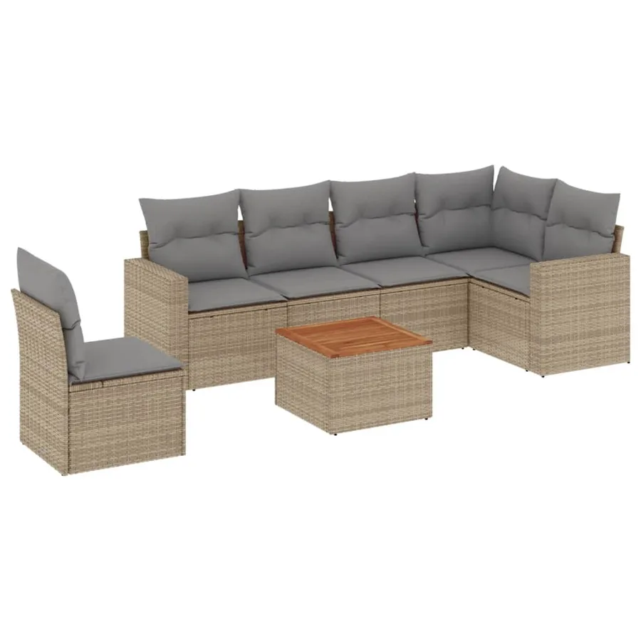 Salon de jardin avec coussins 7 pcs beige résine tressée - 2
