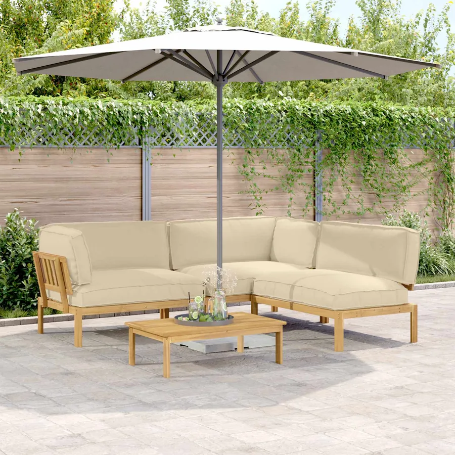 Ensemble de Canapés Uni 4 pcs Beige Bois d'Acacia Massif
