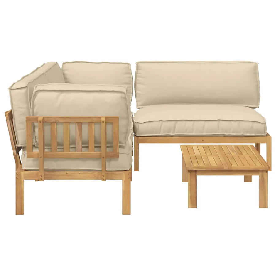 Ensemble de Canapés Uni 4 pcs Beige Bois d'Acacia Massif - 11