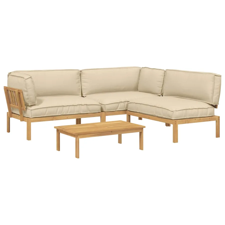 Ensemble de Canapés Uni 4 pcs Beige Bois d'Acacia Massif - 2