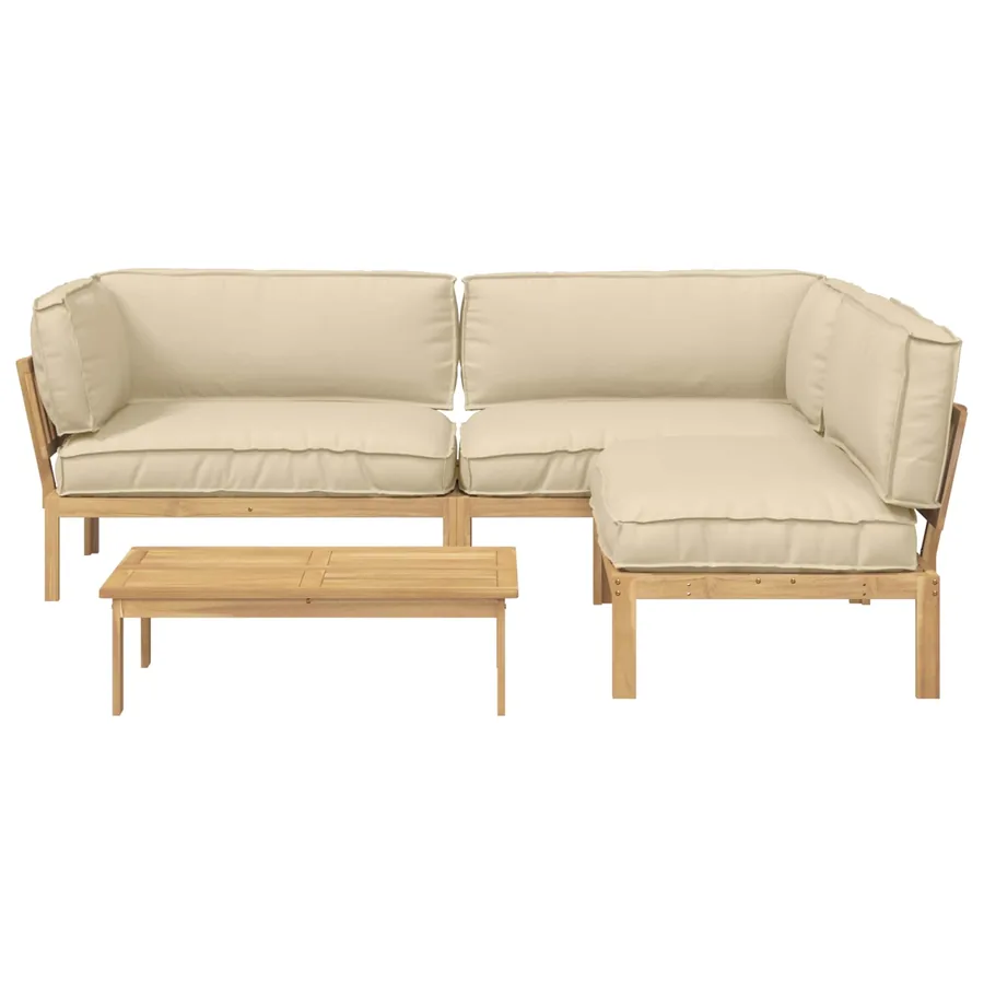 Ensemble de Canapés Uni 4 pcs Beige Bois d'Acacia Massif - 8