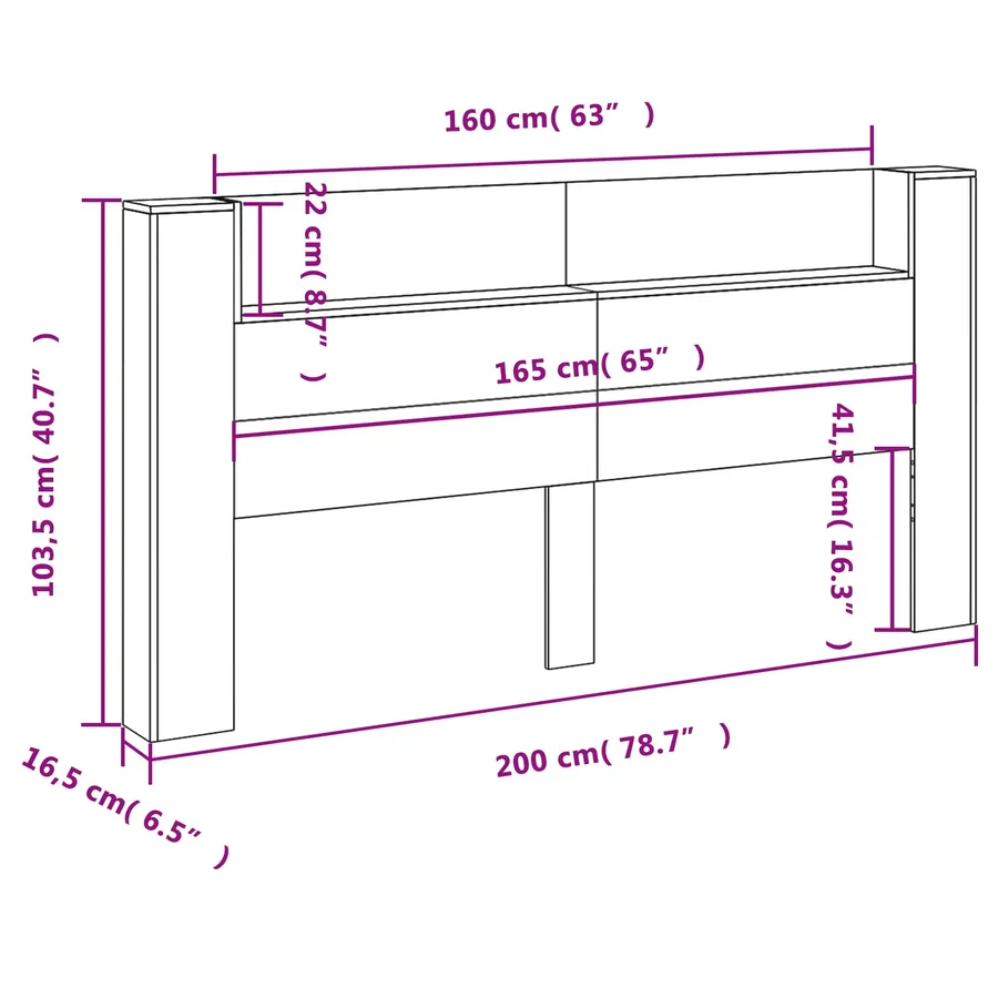 Tête de lit de rangement avec LED Noir Bois d'ingénierie - 13