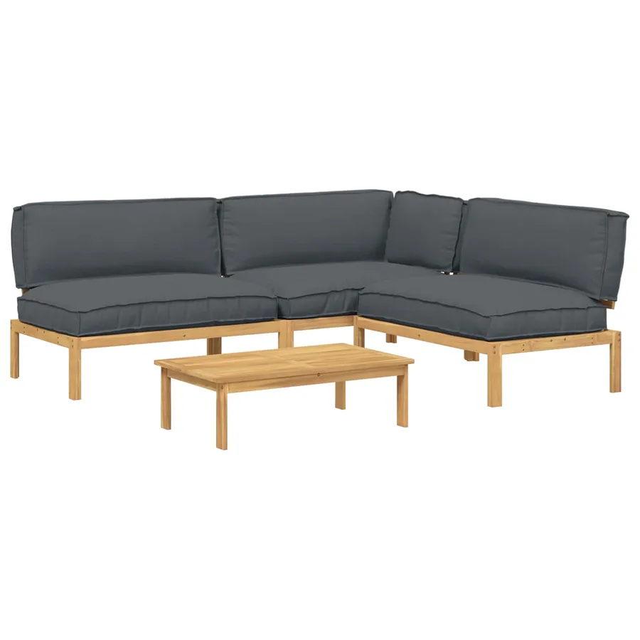 Ensemble de Canapés Uni 4 pcs Anthracite Bois d'Acacia Massif - 2