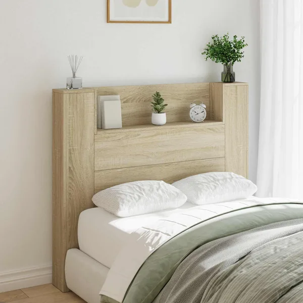 Tête de lit de rangement avec LED Chêne Sonoma