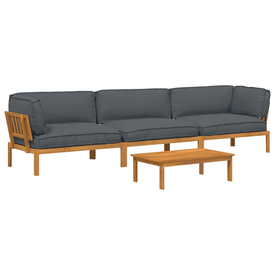 Ensemble de Canapés Uni 4 pcs Anthracite Bois d'Acacia Massif - 2