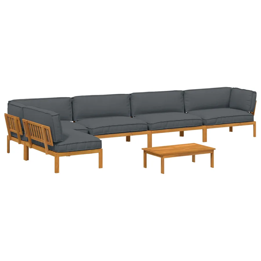 Ensemble de Canapés Uni 6 pcs Anthracite Bois d'Acacia Massif - 2