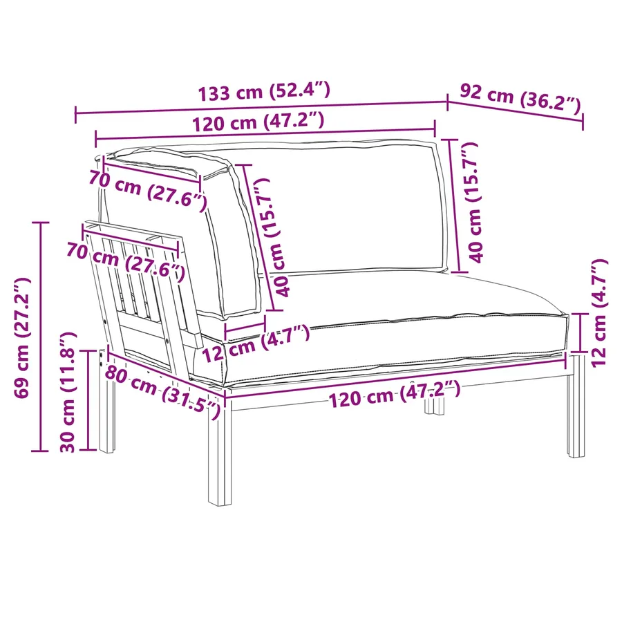Ensemble de Canapés Gris 133 x 92 x 69 cm Bois d'Acacia Massif - 14