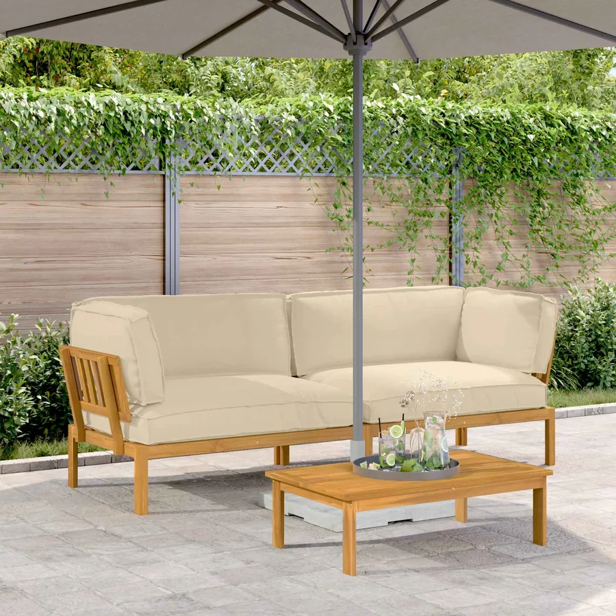 Ensemble de Canapés Uni 2 pcs Beige Bois d'Acacia Massif