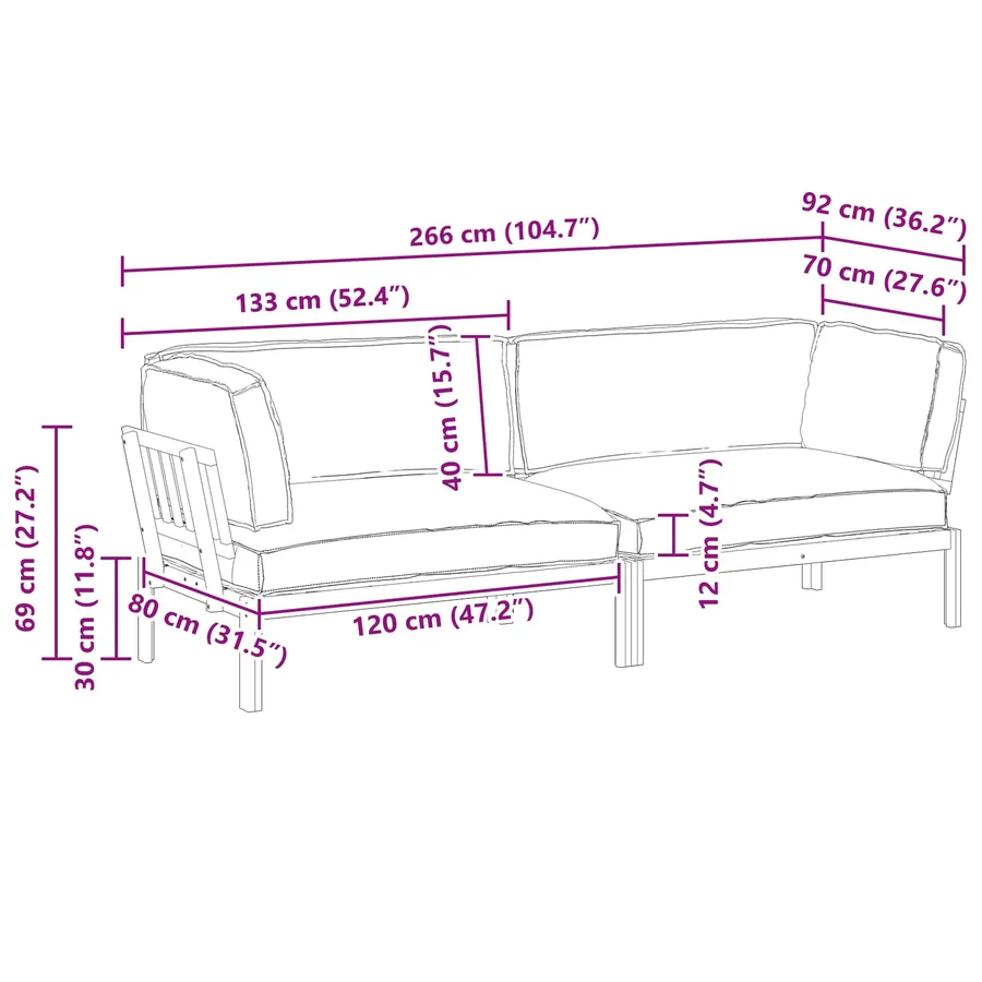 Ensemble de Canapés Uni 2 pcs Beige Bois d'Acacia Massif - 16
