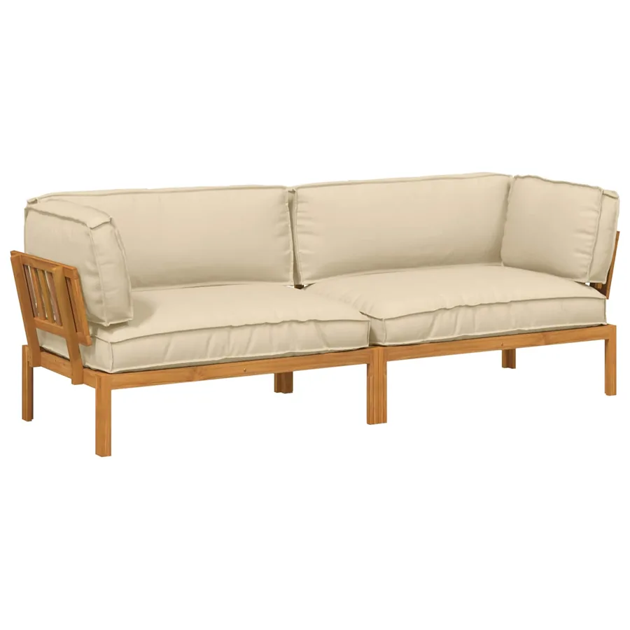 Ensemble de Canapés Uni 2 pcs Beige Bois d'Acacia Massif - 2