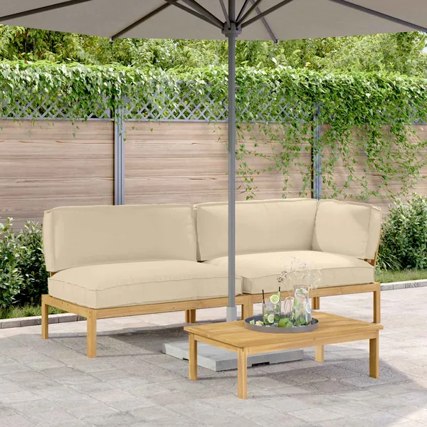 Ensemble de Canapés Uni 3 pcs Beige Bois d'Acacia Massif