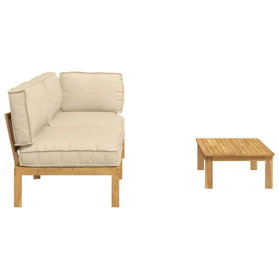 Ensemble de Canapés Uni 3 pcs Beige Bois d'Acacia Massif - 11