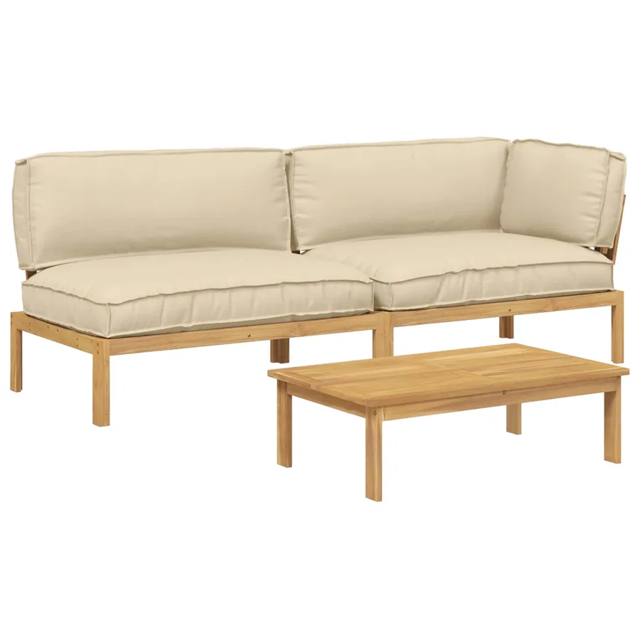Ensemble de Canapés Uni 3 pcs Beige Bois d'Acacia Massif - 2