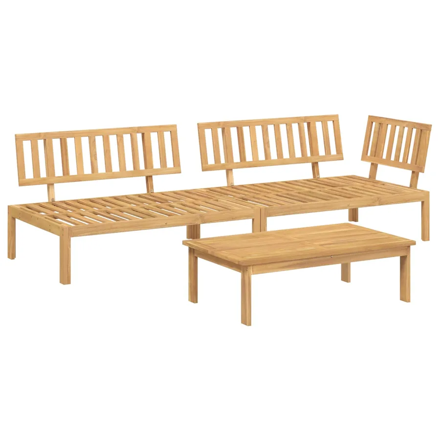 Ensemble de Canapés Uni 3 pcs Beige Bois d'Acacia Massif - 3