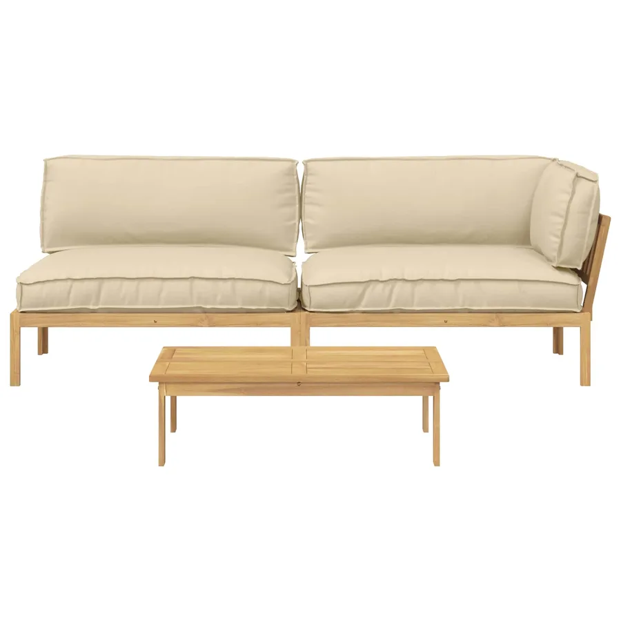 Ensemble de Canapés Uni 3 pcs Beige Bois d'Acacia Massif - 8