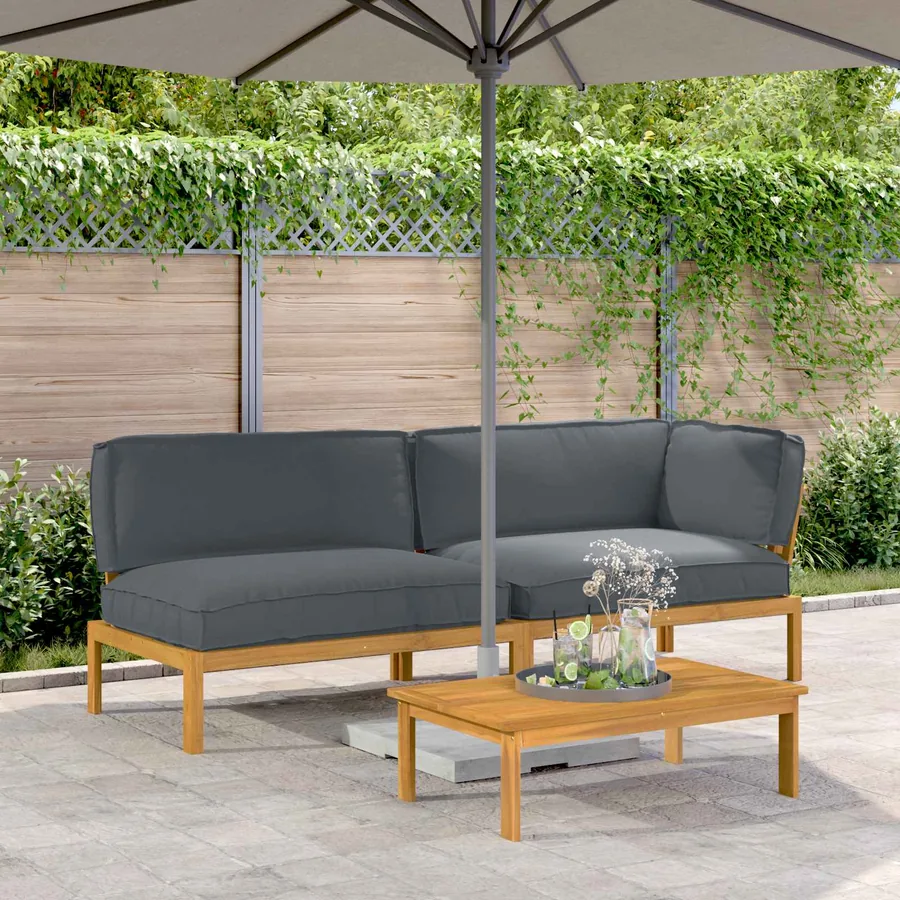Ensemble de Canapés Uni 3 pcs Anthracite Bois d'Acacia Massif
