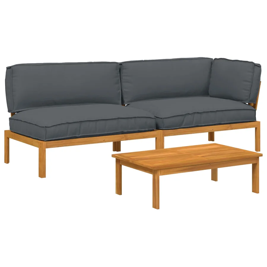 Ensemble de Canapés Uni 3 pcs Anthracite Bois d'Acacia Massif - 2