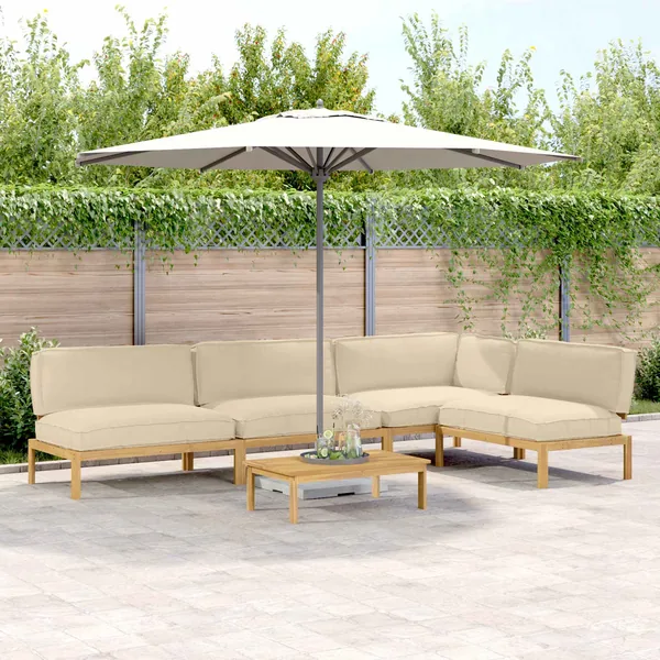 Ensemble de Canapés Uni 5 pcs Beige Bois d'Acacia Massif