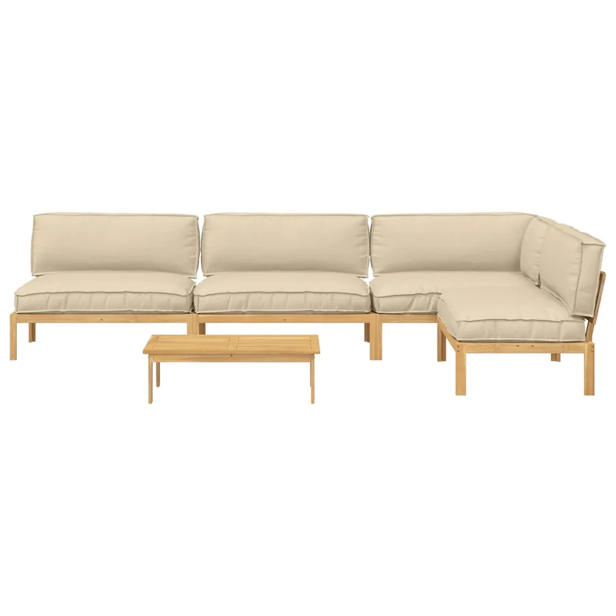 Ensemble de Canapés Uni 5 pcs Beige Bois d'Acacia Massif - 10