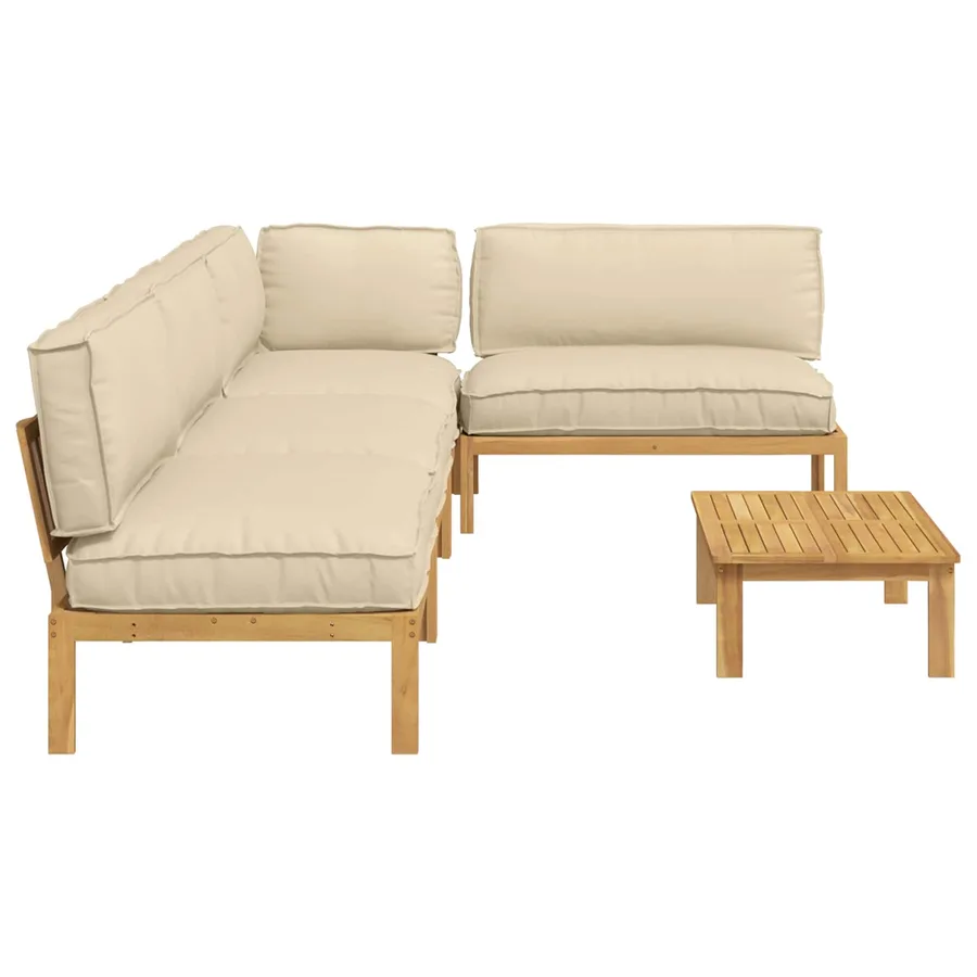 Ensemble de Canapés Uni 5 pcs Beige Bois d'Acacia Massif - 11