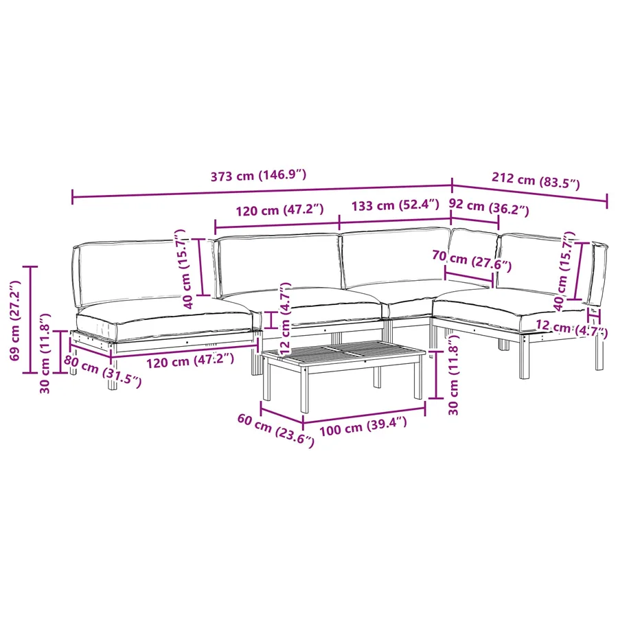 Ensemble de Canapés Uni 5 pcs Beige Bois d'Acacia Massif - 19