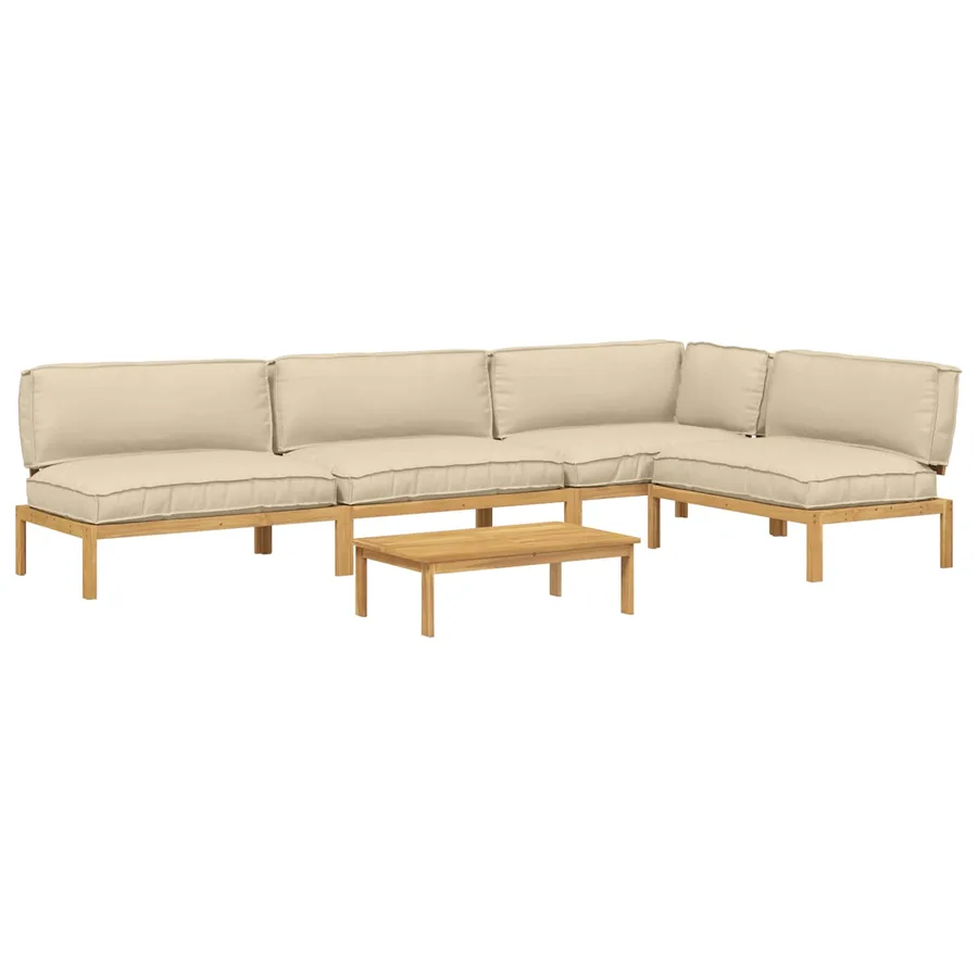 Ensemble de Canapés Uni 5 pcs Beige Bois d'Acacia Massif - 2