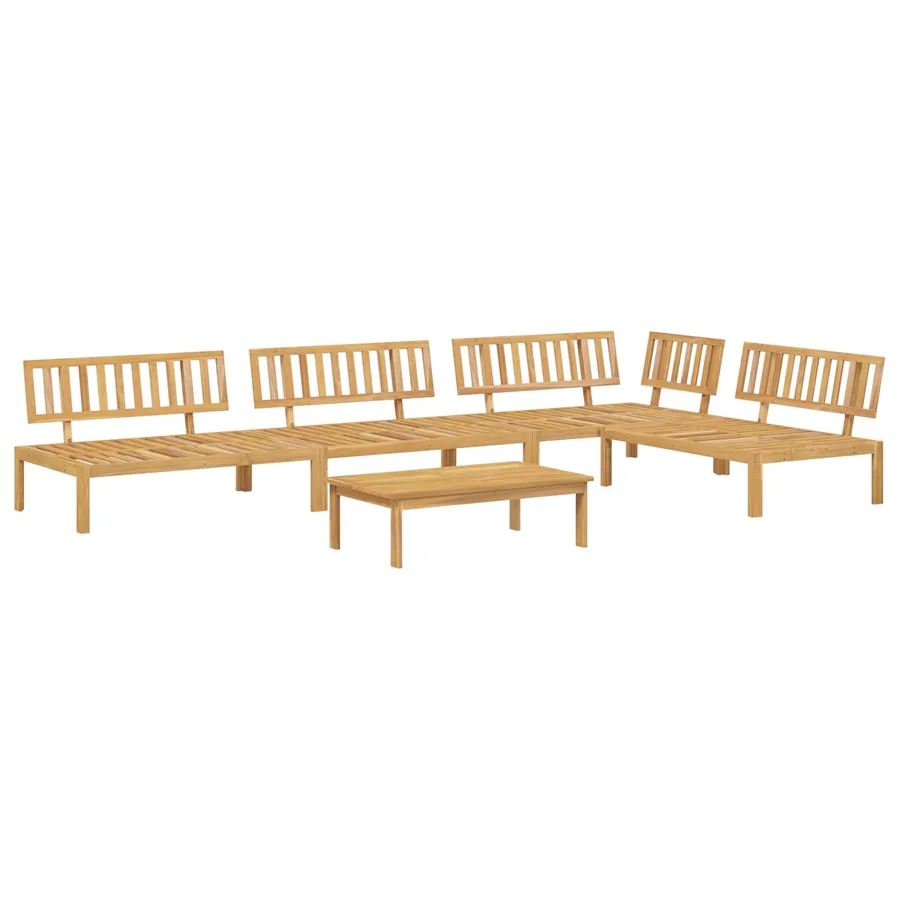 Ensemble de Canapés Uni 5 pcs Beige Bois d'Acacia Massif - 3