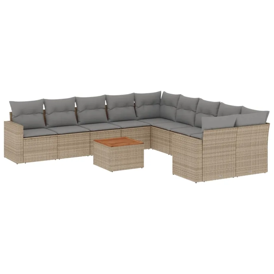 Salon de jardin 11 pcs avec coussins beige résine tressée - 2