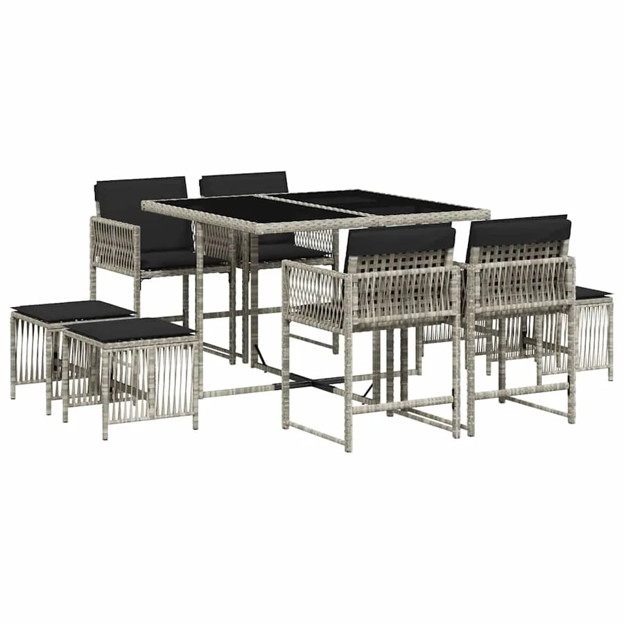 Ensemble à manger de jardin et coussins 9 pcs gris clair rotin - 2