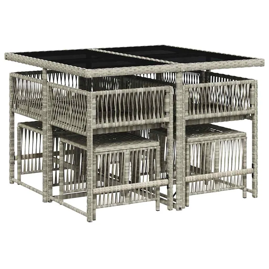 Ensemble à manger de jardin et coussins 9 pcs gris clair rotin - 3