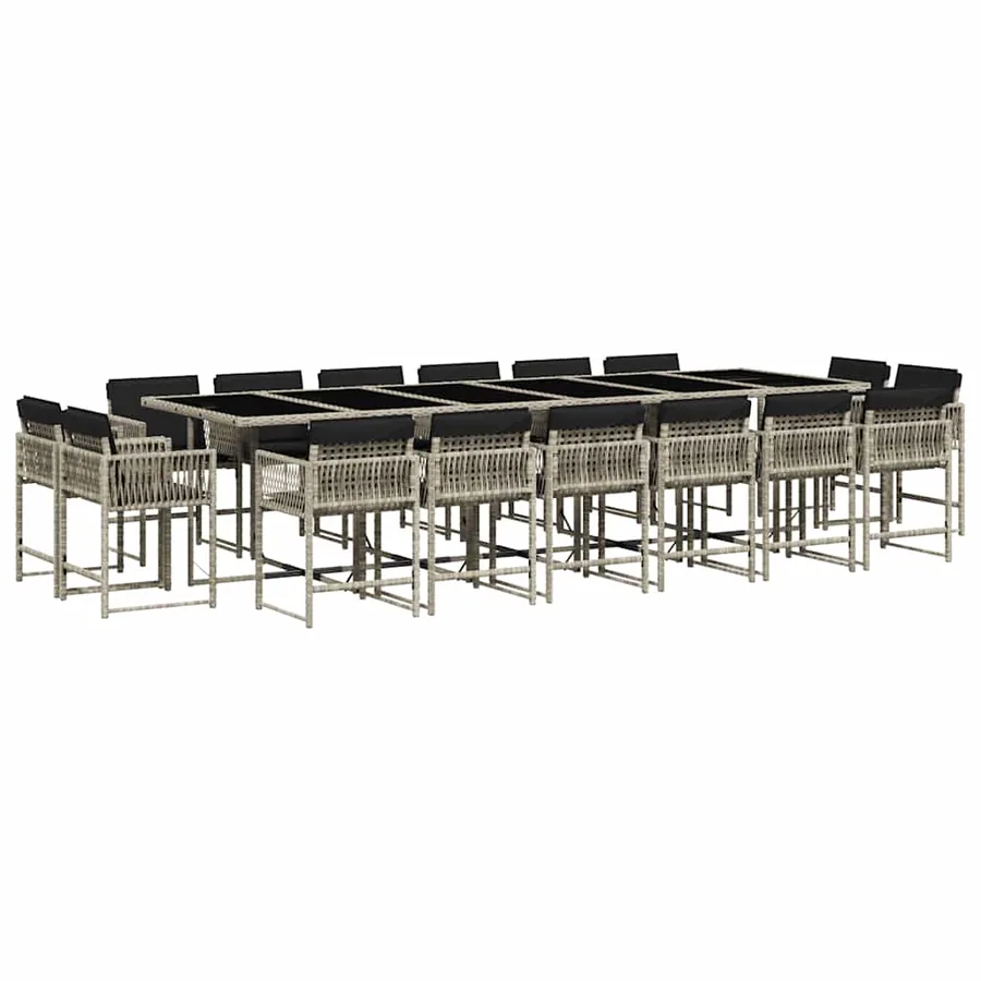 Ensemble à manger de jardin et coussins 17 pcs gris clair rotin - 2
