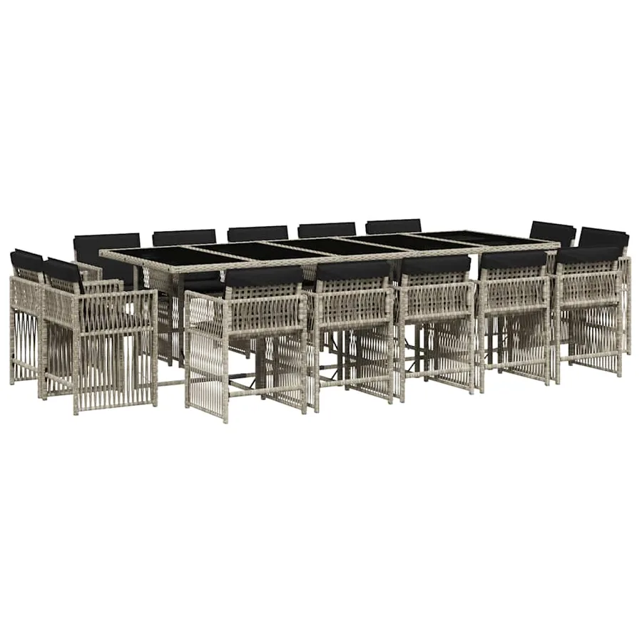 Ensemble à manger de jardin et coussins 15 pcs gris clair rotin - 2
