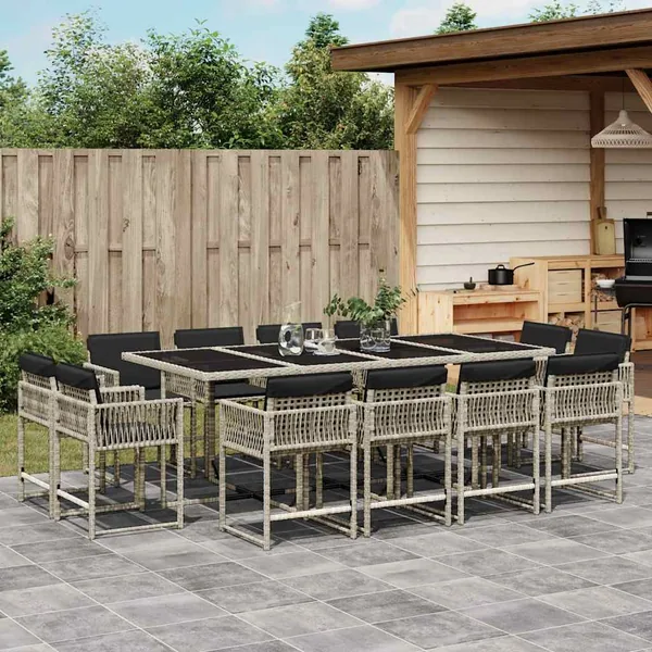 Ensemble à manger de jardin et coussins 13 pcs gris clair rotin