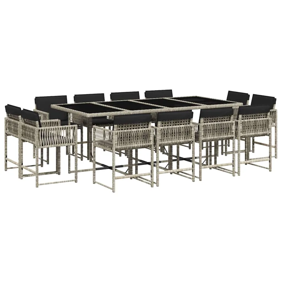 Ensemble à manger de jardin et coussins 13 pcs gris clair rotin - 2